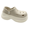 Khaki colored perforated shoes for women in summer thick soled and height increasing new versatile anti slip toe wrapped beach sandals