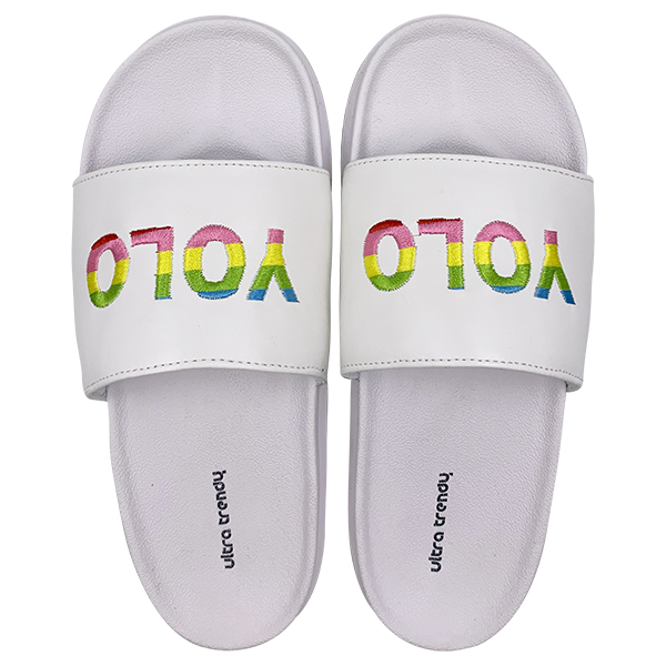 White Rainbow Letter Embroidered One word Slippers for Men and Women Summer Indoor Home Soft Sole EVA Couples Home Slippers for Men and Women to Wear Externally