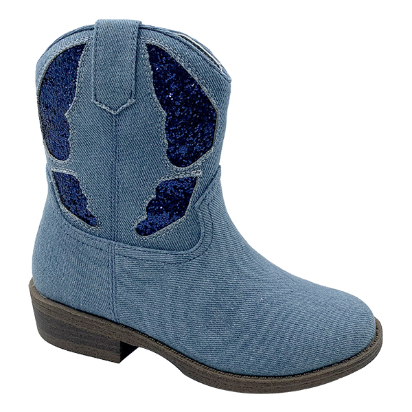 Children's shoes Western cowboy boots V-neck short tube embroidered knight boots Women's blue mesh red thick heel genuine leather Martin boots