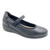 New black versatile women's shoes with leather wedge heels featuring a single button and round toe design with an increased height inside