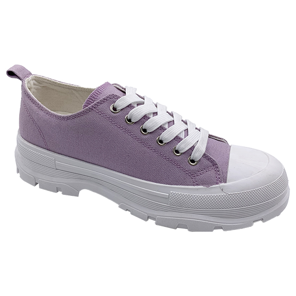 Versatile lightweight low cut high rise thick soled sponge cake purple canvas shoes