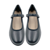 New black versatile women's shoes with leather wedge heels featuring a single button and round toe design with an increased height inside