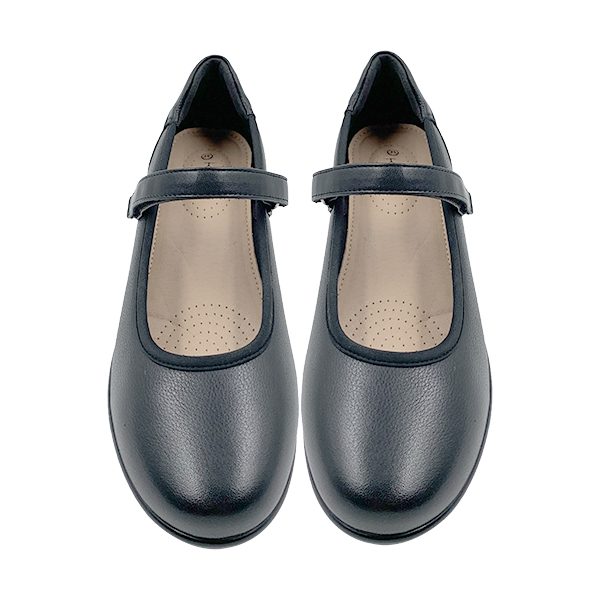 New black versatile women's shoes with leather wedge heels featuring a single button and round toe design with an increased height inside