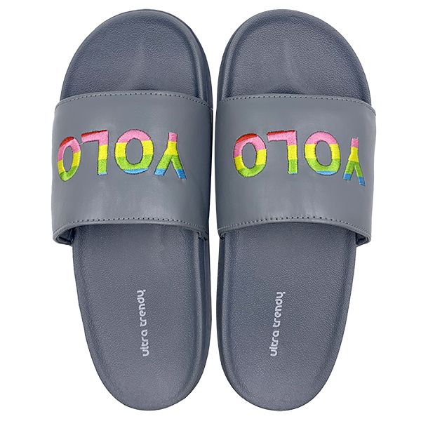 Dark gray embroidered letter flip flops for men and women in summer indoor home with soft soles eva for couples. Family slippers for men and women can be worn externally