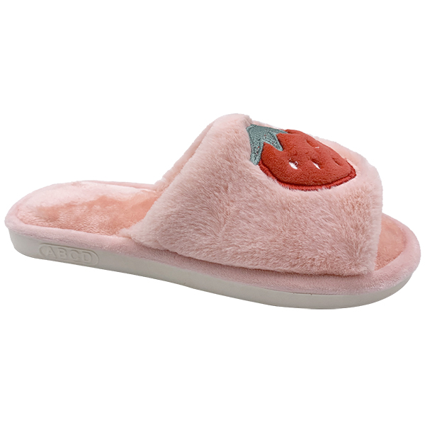 Women's embroidered open toed fruit strawberry watermelon home wooden floor imitation rabbit hair cotton slippers