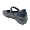 New black versatile women's shoes with leather wedge heels featuring a single button and round toe design with an increased height inside