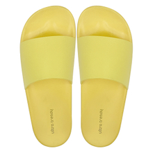 Yellow one-piece slippers with anti slip soft sole can be worn as women's slippers