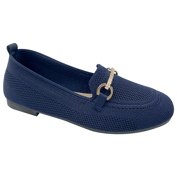 Navy blue square toe single shoes for women in spring and summer new shallow cut fly knit breathable one foot soft sole comfortable and versatile bean shoes