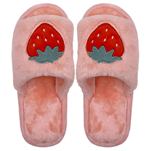 Women's embroidered open toed fruit strawberry watermelon home wooden floor imitation rabbit hair cotton slippers