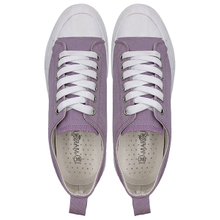 Versatile lightweight low cut high rise thick soled sponge cake purple canvas shoes